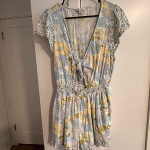 American Eagle Outfitters Blue and Green Floral Romper